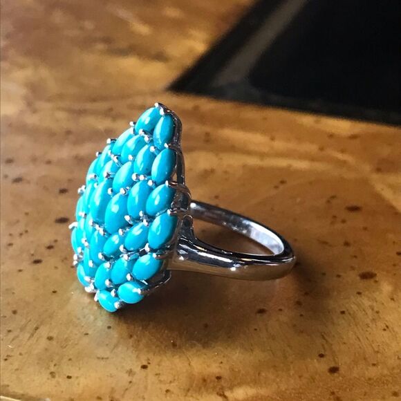 Authentic Sleeping Beauty Turquoise Sterling Silver Leaf Ring Size 5 - Picture 7 of 9